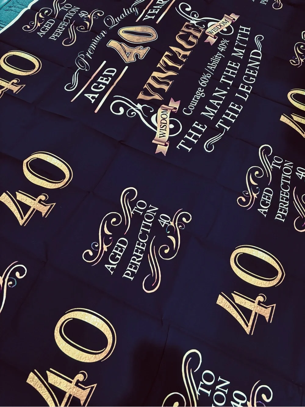 NWT - 40th Birthday Vinyl Black and Gold Party Backdrop - 7' x 5'